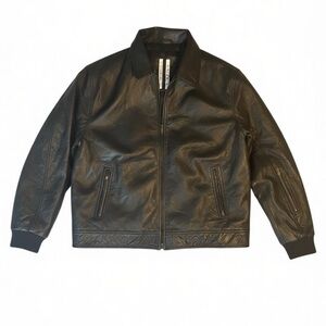 Rick Owens Black Leather Bomber Jacket